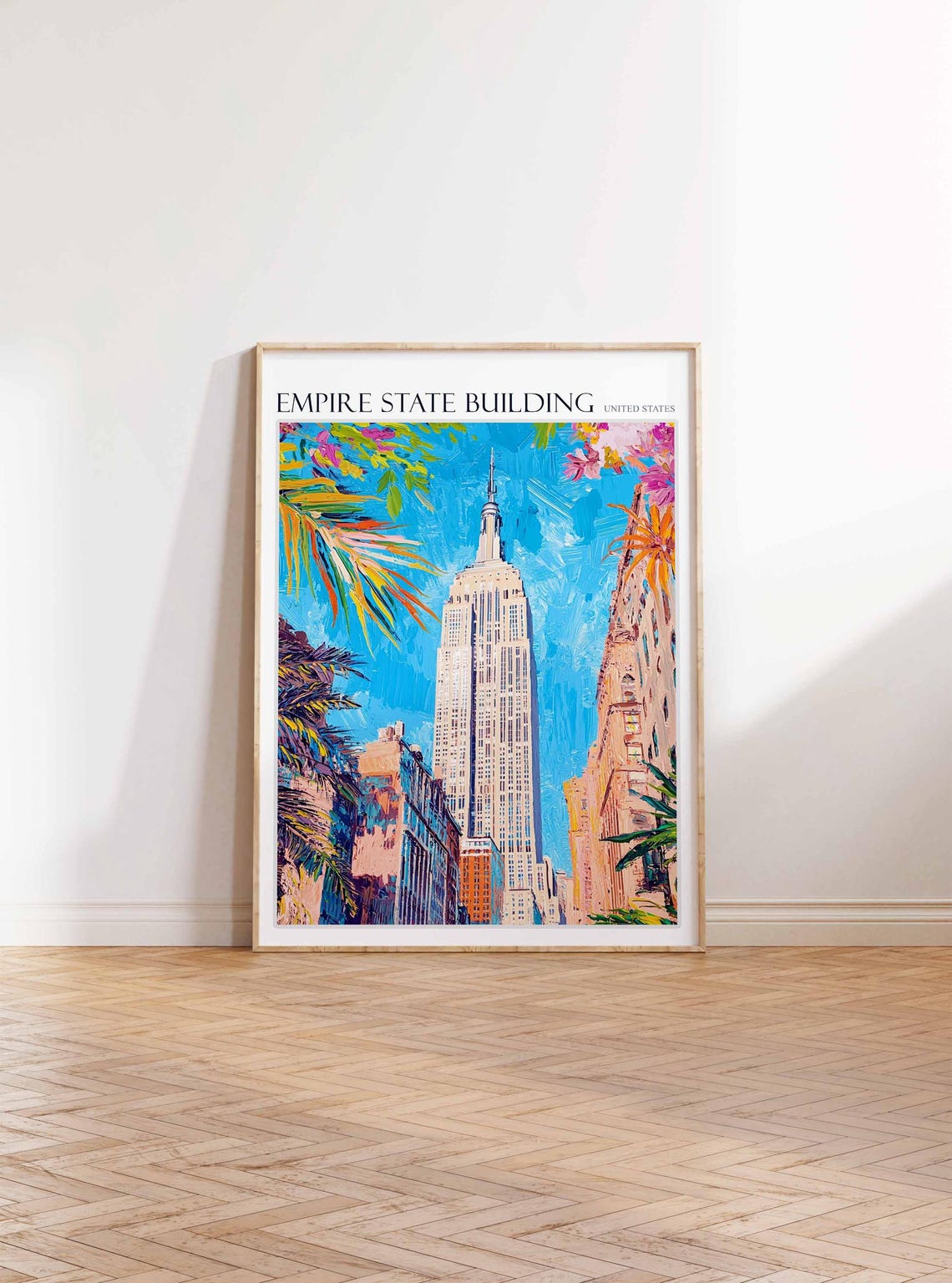 Empire State Building Tropical Palm Leaves New York City Poster - Image 3