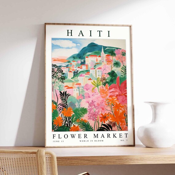 Haiti Flower Market Poster Print Haitian Floral Wall Art Decor Botanical Caribbean Travel