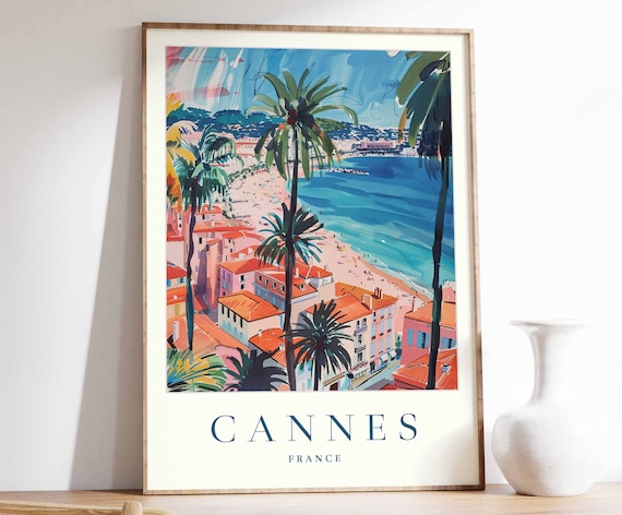 Cannes Poster Cannes Travel Print France Wall Art French Travel Print Tropical Decor Sea Print Cannes Gift Cannes Travel Poster