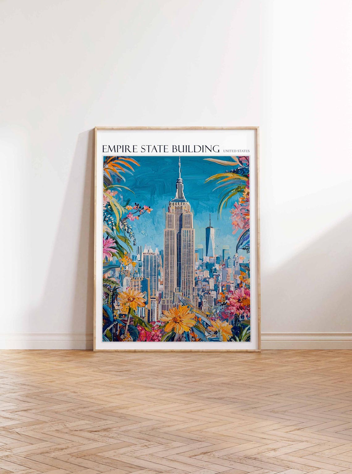 Empire State Building Vibrant Floral Framed NYC Skyline Art Poster - Image 3