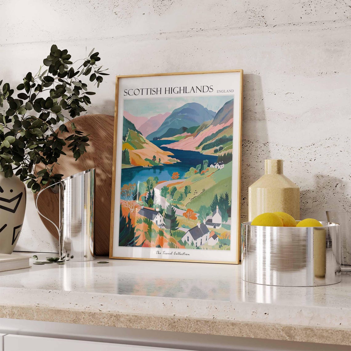 Scottish Highlands Mountain Loch Autumn Landscape Colorful Poster - Image 3