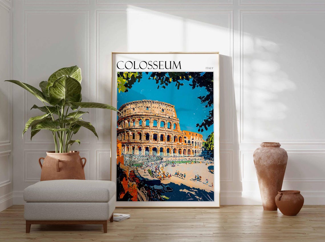 Colosseum Italy Travel Poster Front Arch View Visitors Blue Sky Art - Image 2