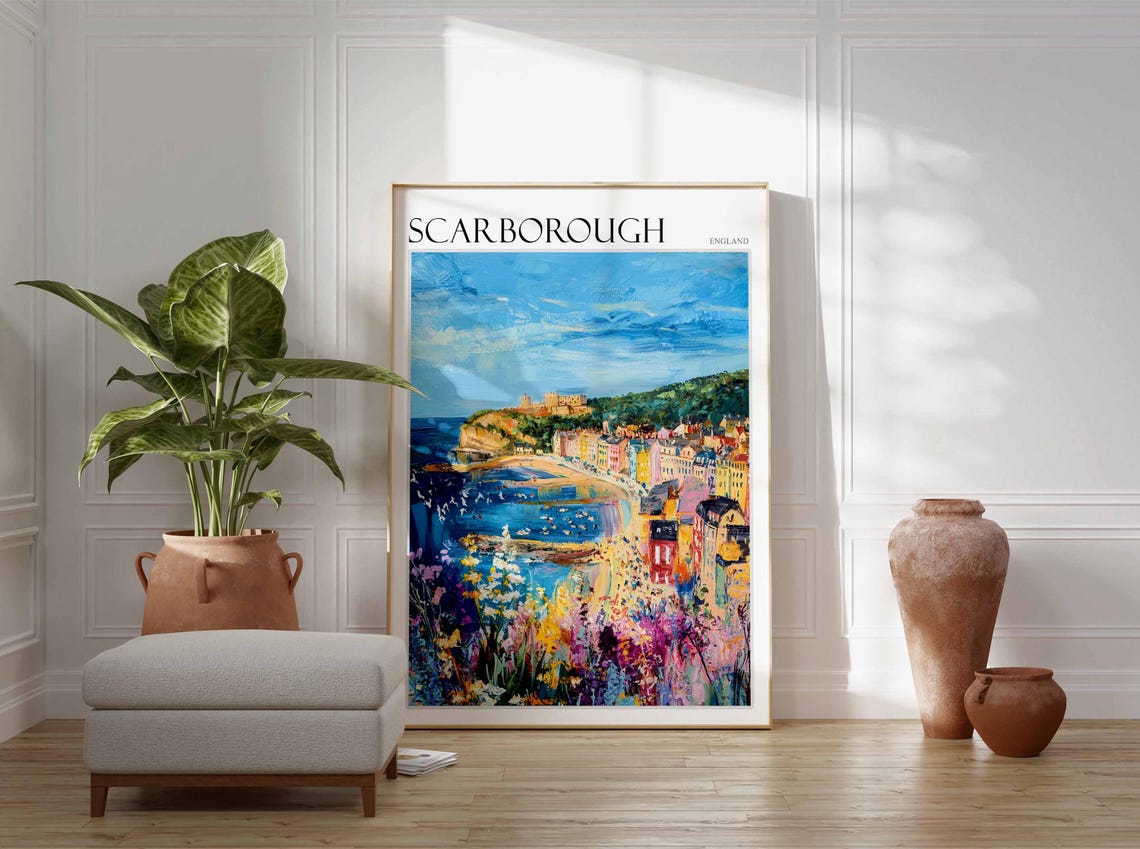 Scarborough England Harbor Wildflowers Colorful Coastal Art Poster - Image 2