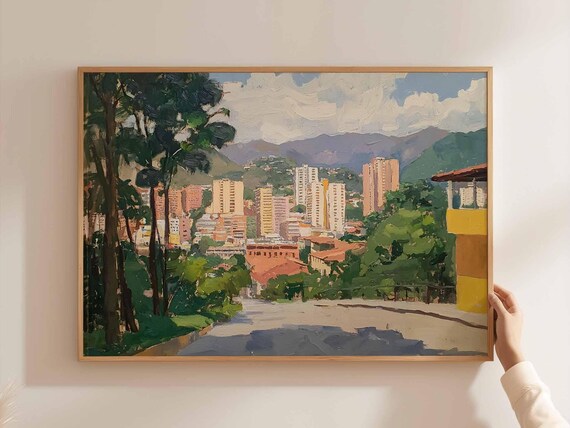 Caracas City Towers Green Valley Mountain View Scenic Oil Art Poster