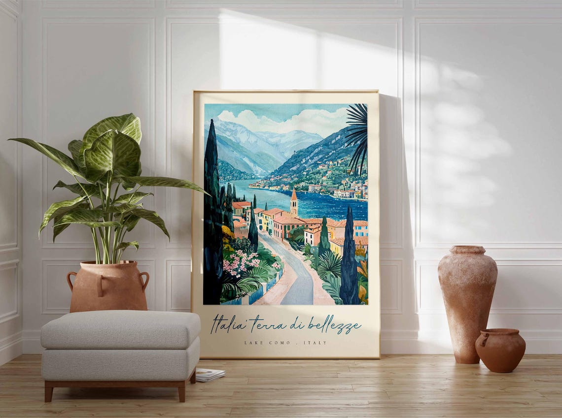 Lake Como Poster Italian Travel Print Lake Como Travel Art Lake Como Wall Art Italy Art Italy Travel Decor Italian Travel Gift - Image 3