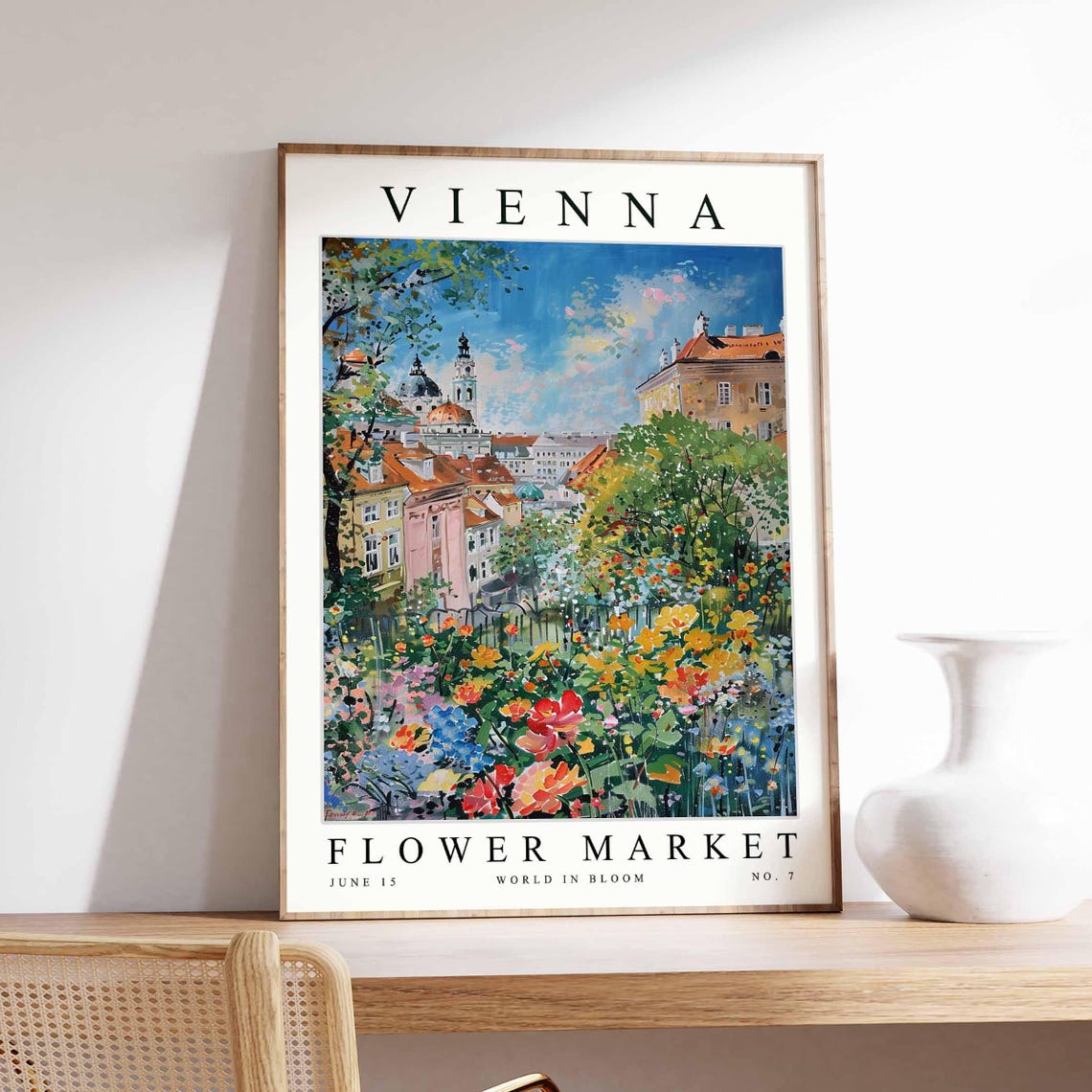 Vienna Flower Market Old Town Dome Watercolor Garden Bloom Poster