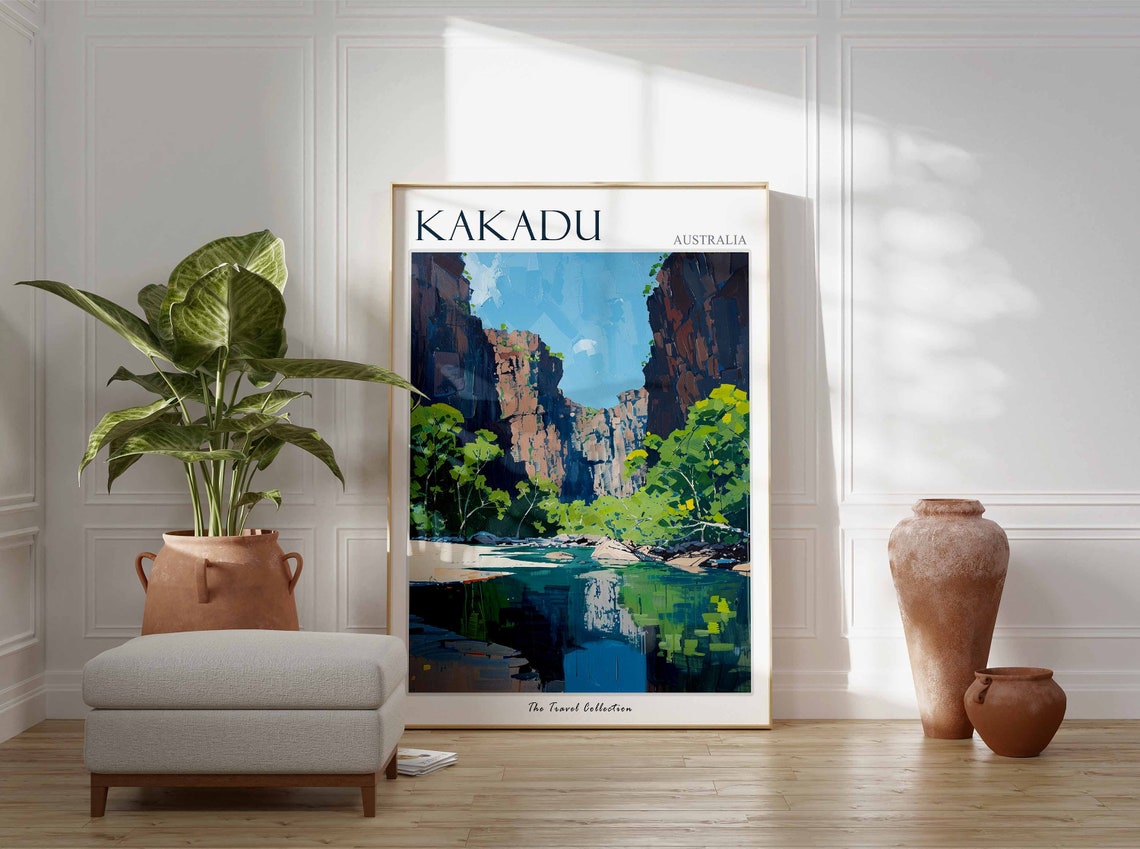 Kakadu Australia Red Cliffs Gorge Still Water Painting Poster - Image 3