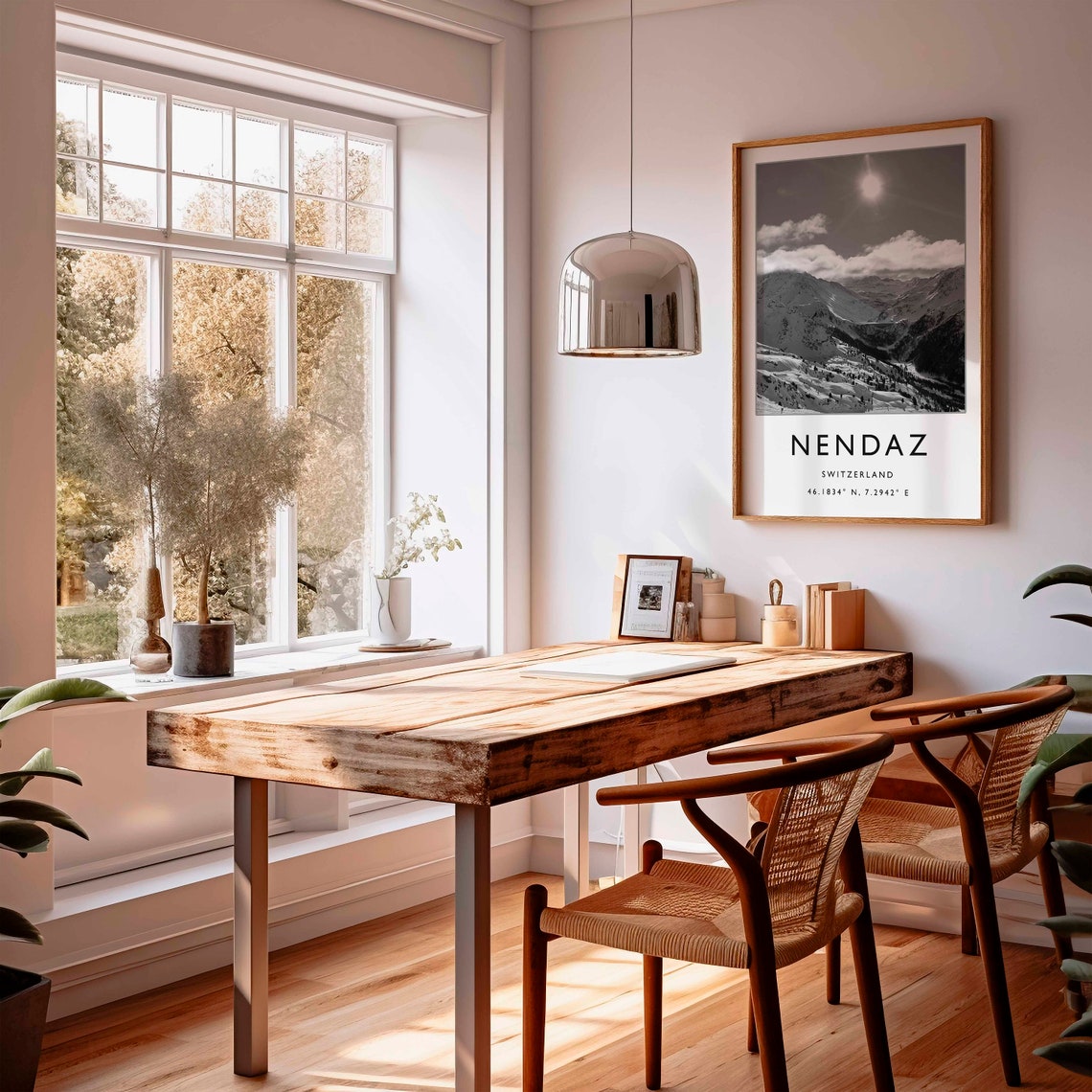Nendaz Switzerland Snowy Ski Cable Car Black White Photo Travel Poster - Image 3