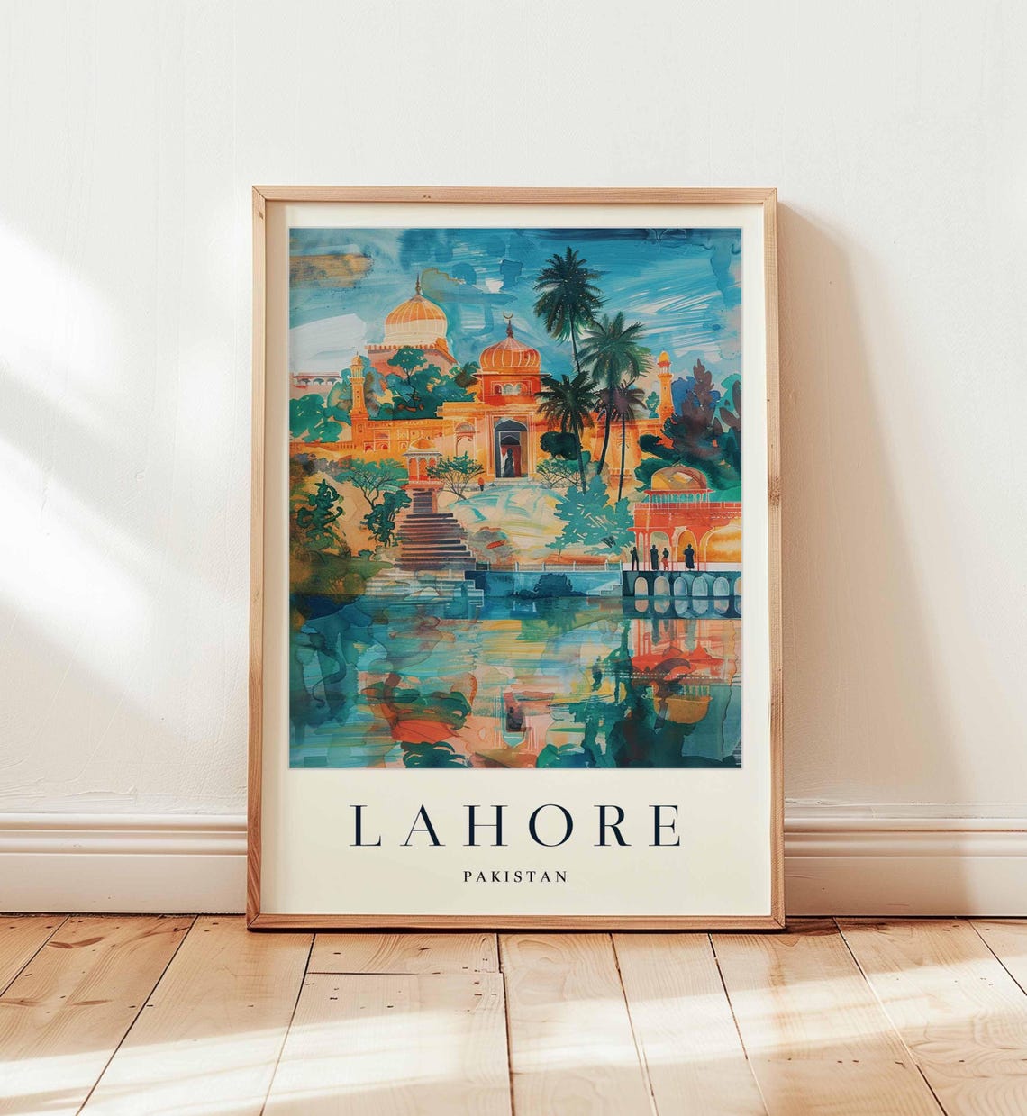 Lahore Pakistan Riverside Shrine Domes Watercolor Reflection Poster
