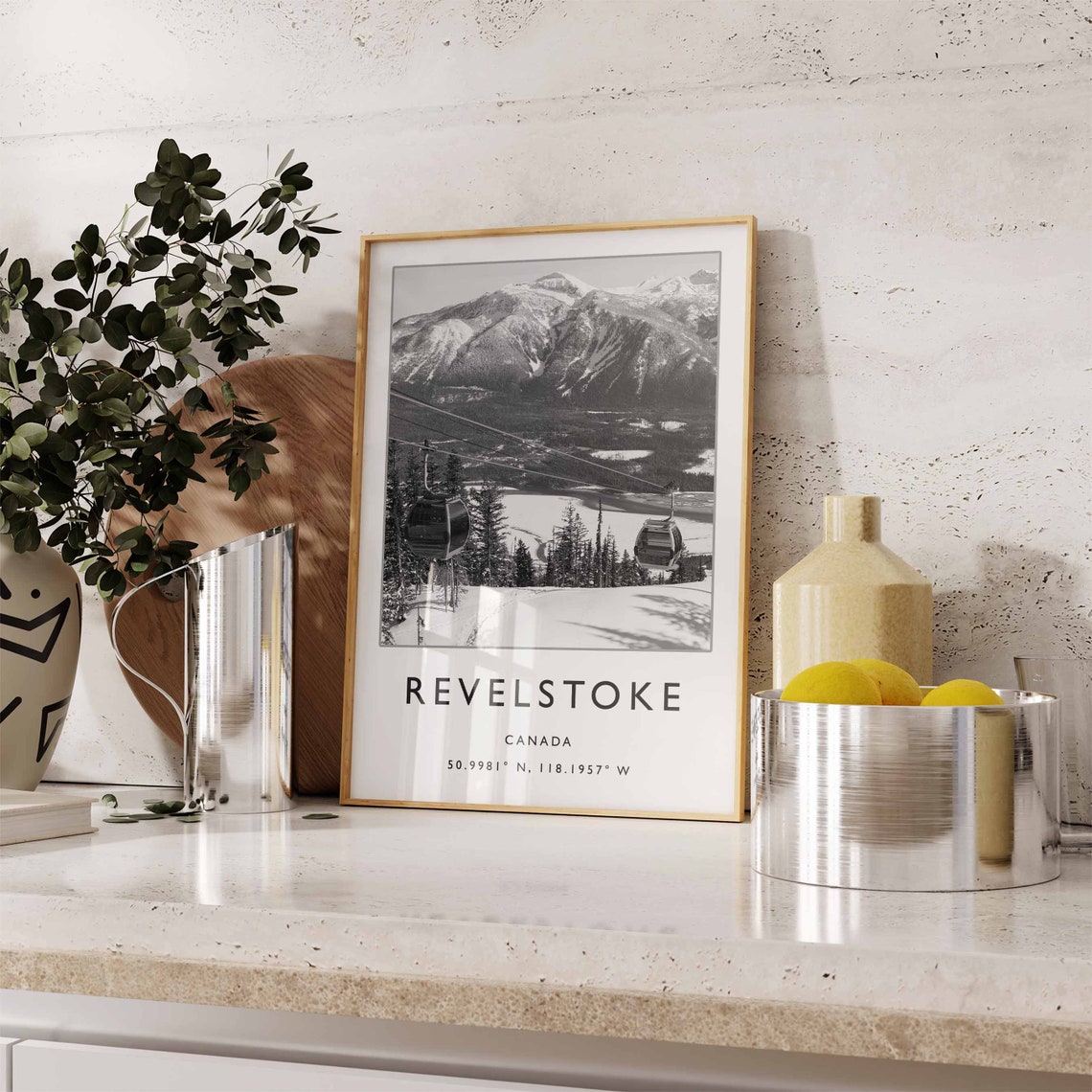 Revelstoke Canada Black and White Gondola Snow Mountain Poster - Image 2