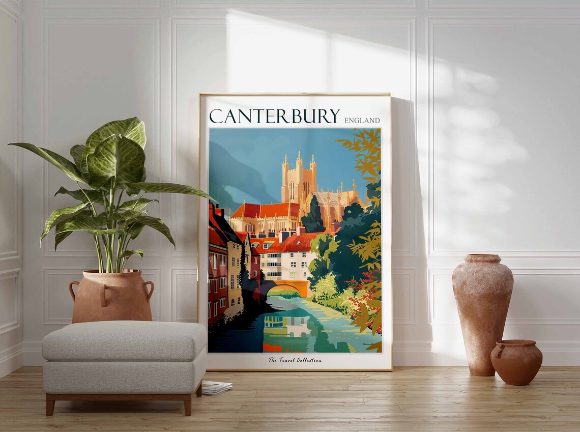 Canterbury England Cathedral River Historic City Travel Art Poster - Image 2