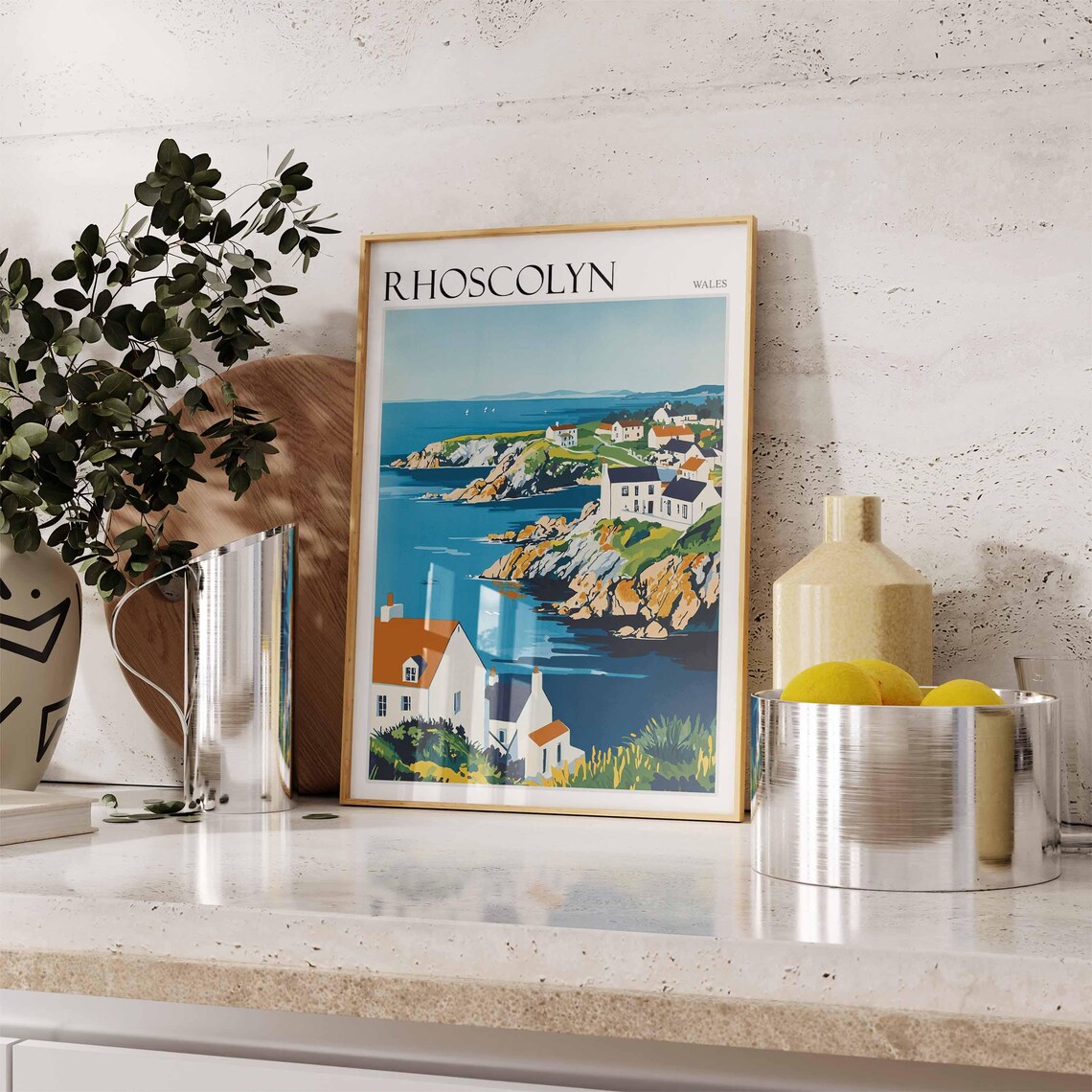 Rhoscolyn Wales Coastal Village Rocky Cove Cottages Illustration Poster - Image 2
