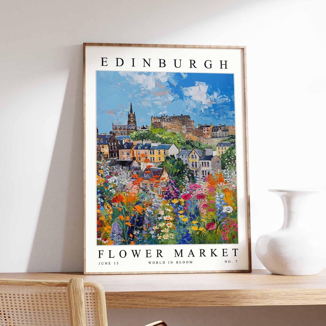 Edinburgh Flower Market Church Spire Old Town Poppy Garden Poster