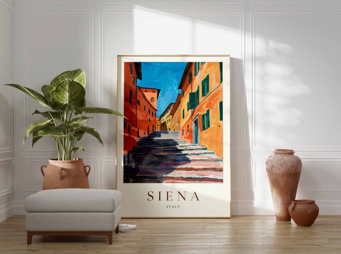 Siena Italy Stepped Street Terracotta Buildings Tuscan Poster - Image 3
