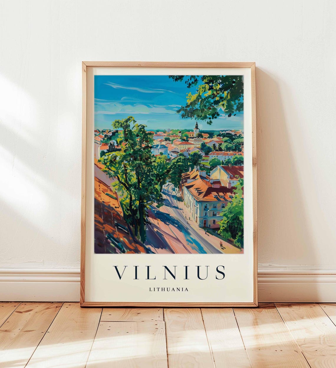 Vilnius Lithuania Old Town Street With Green Trees Travel Poster