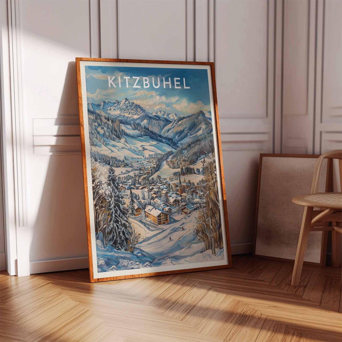 Kitzbuhel Austria Painterly Snowy Village Under Peaks Travel Poster - Image 2