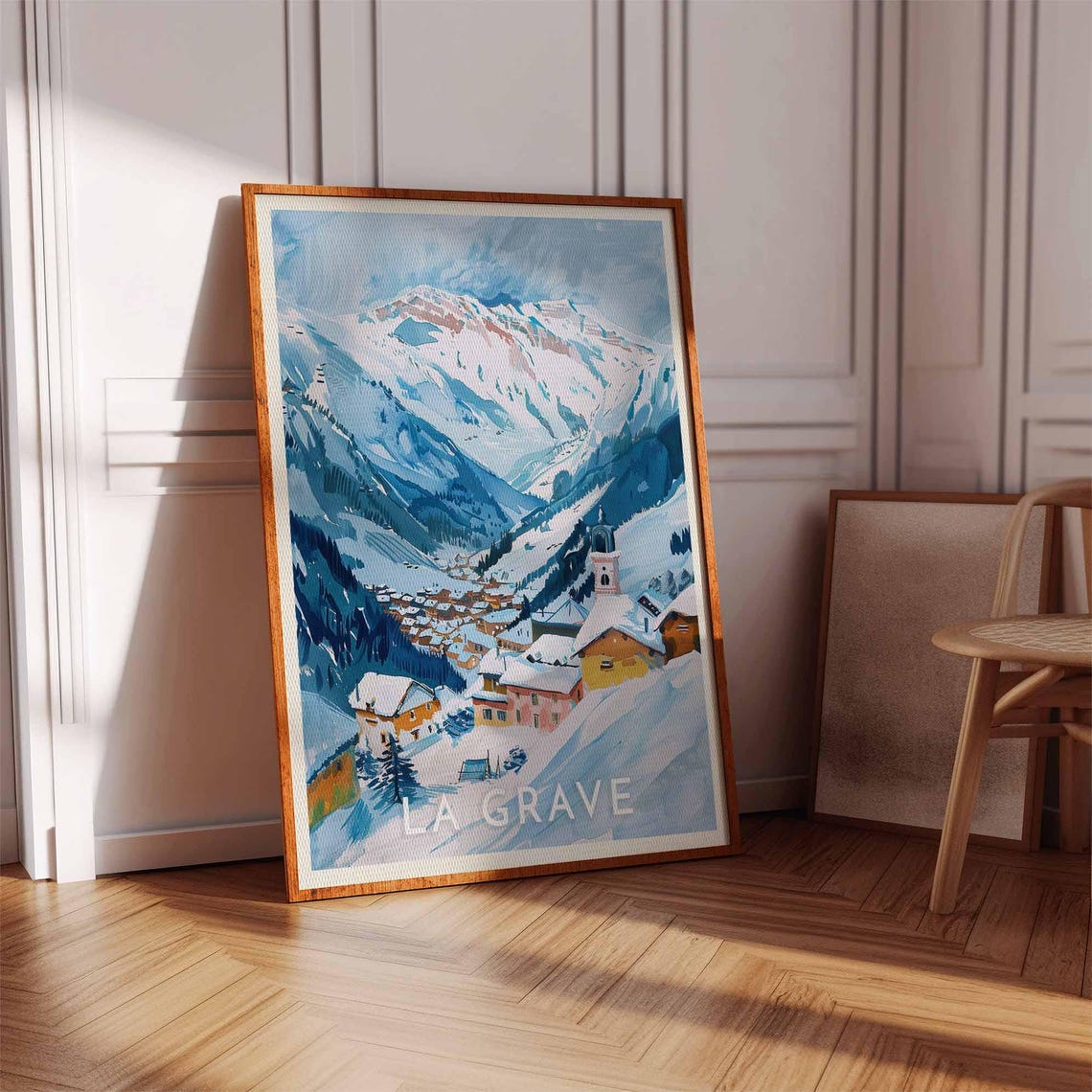 La Grave Village Church Poster with Bell Tower and Snowy Peaks - Image 2