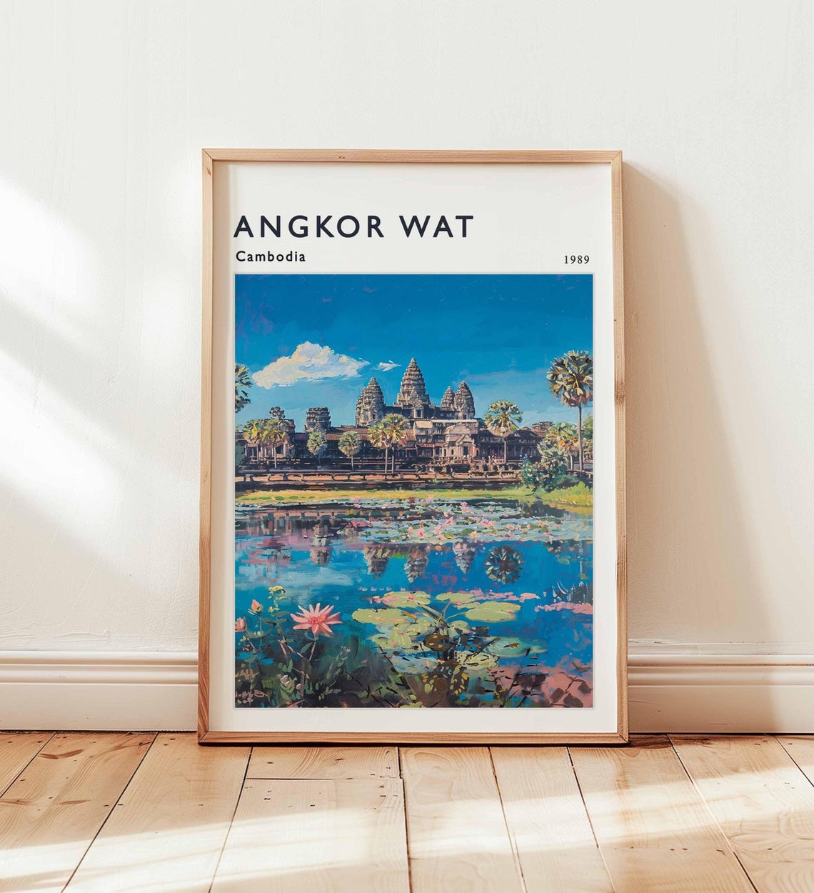Angkor Wat Cambodia 1989 Temple Lotus Pond Reflection Poster