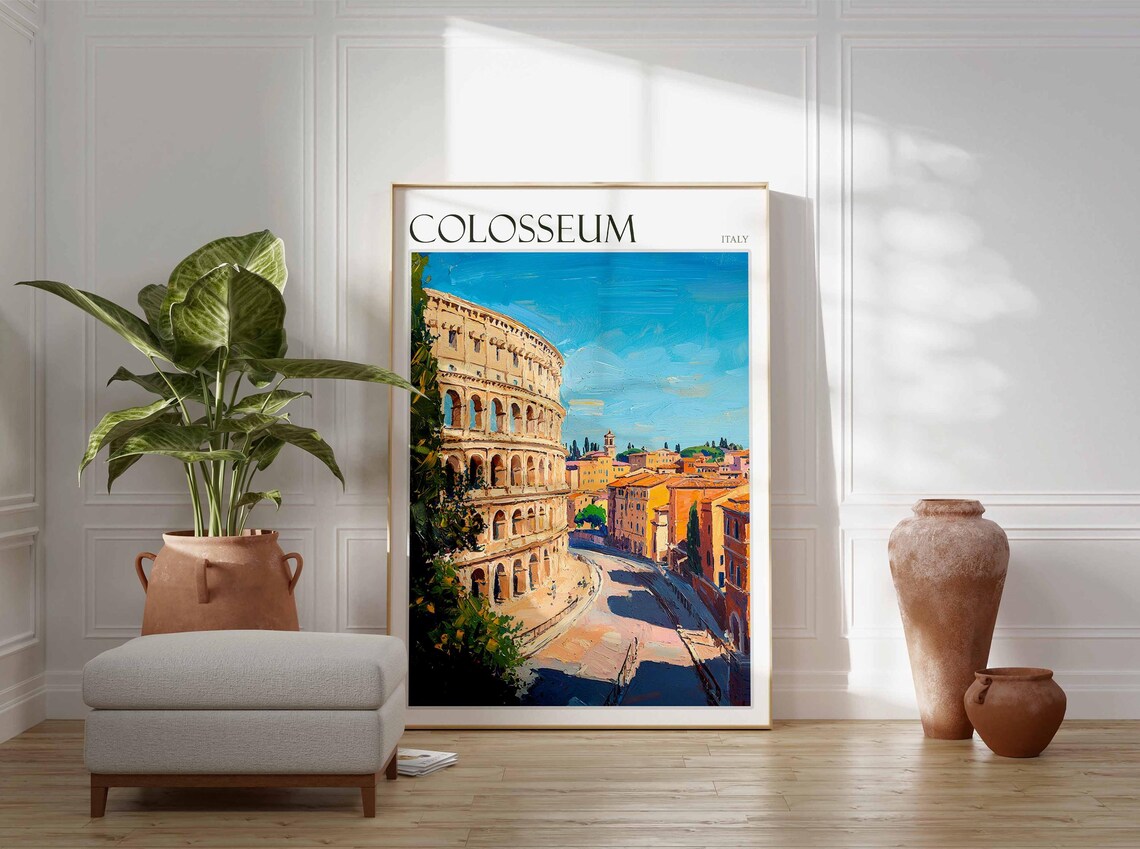 Colosseum Italy Travel Poster Ivy Wall Cobbled Street City View Art - Image 2
