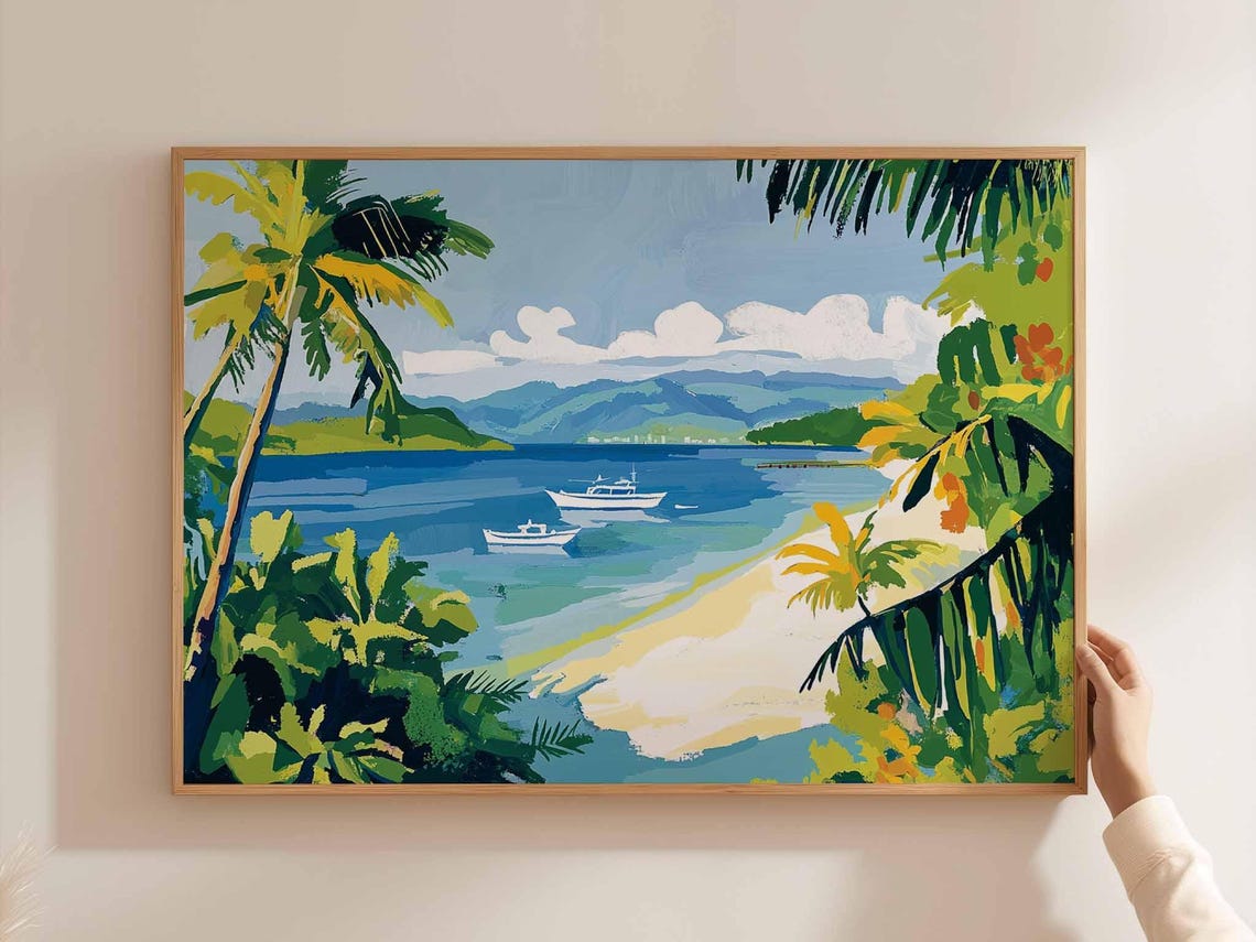 Cebu Philippines Tropical Harbor Boats Painterly Ocean View Poster