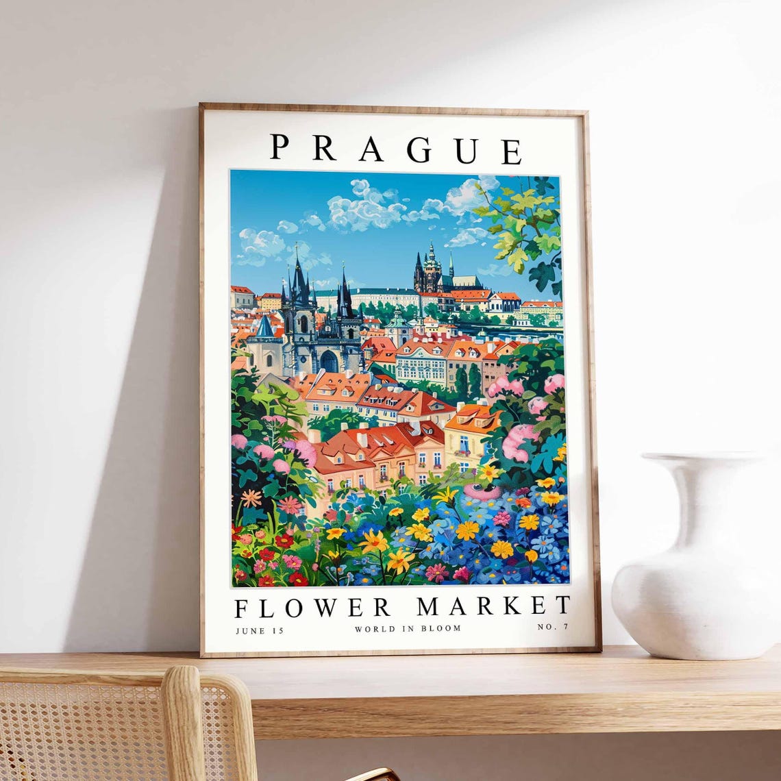 Prague Spire Old Town Rooftop Flower Garden Floral Travel Poster