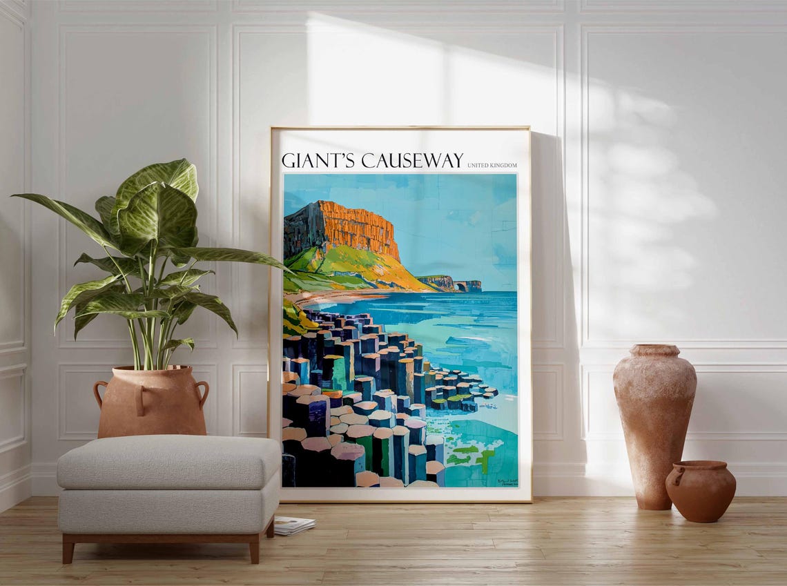 Giants Causeway Poster England Travel Print Giants Causeway Travel Art Giants Causeway Wall Art England Travel Giants Causeway Art - Image 2
