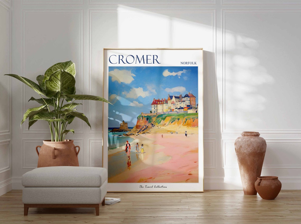 Cromer Norfolk Scenic Pink Sand Beach With Cliffs Travel Poster - Image 3