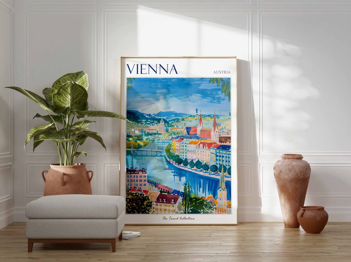 Vienna Austria Danube River Waterfront Watercolor Travel Poster - Image 3