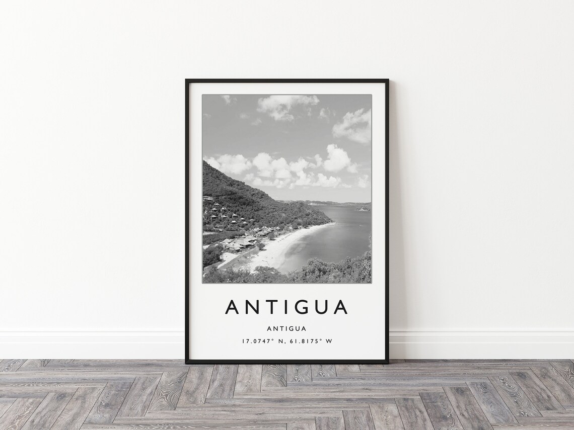 Antigua Travel Poster, Black And White Caribbean - Image 2