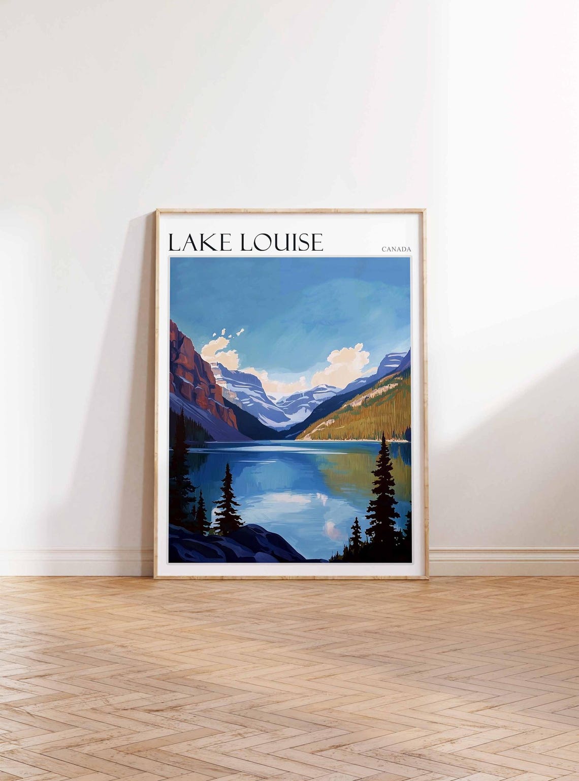 Lake Louise Canada Towering Peaks Clouds Pine View Travel Poster - Image 3