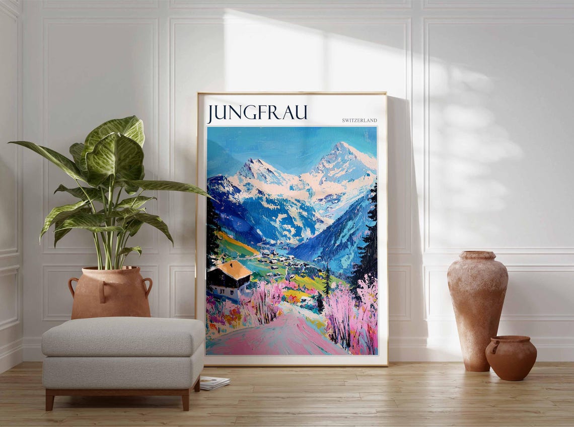 Jungfrau Poster Switzerland Travel Print Swiss Decor Europe Travel Poster European Wall Art Jungfrau Gift Jungfrau Travel Poster - Image 2