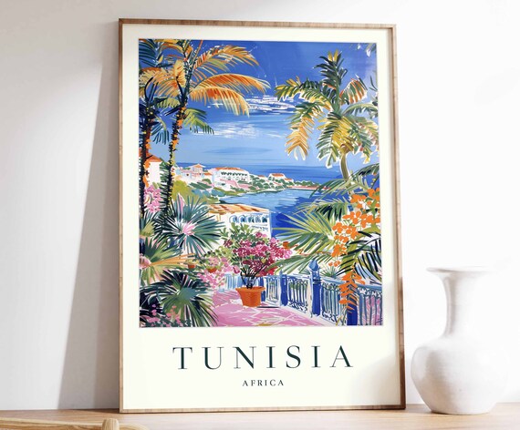 Tunisia Poster Tunisia Travel Print Islamic Wall Art Islamic Decor Tropical Decor Botanical Print Tunisia Gift Tunisia Travel Poster