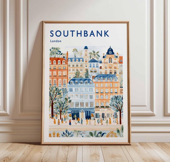 Southbank London Travel Poster Thames River Uk City Art