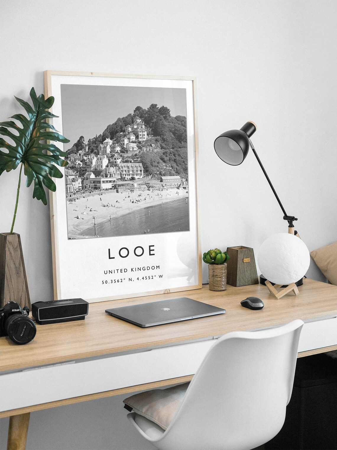 Looe Cornwall Travel Poster, Black and White Coastal Print - Image 3