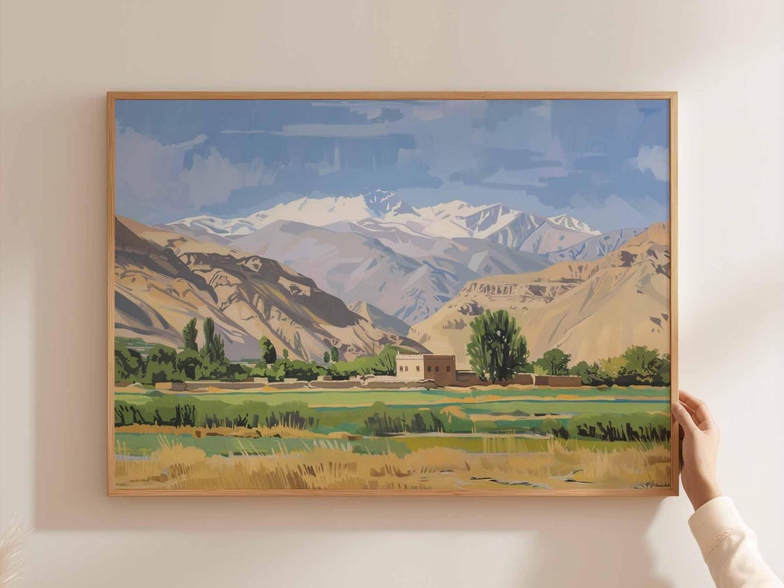 Afghanistan Snow Capped Mountain Valley Central Asia Travel Poster