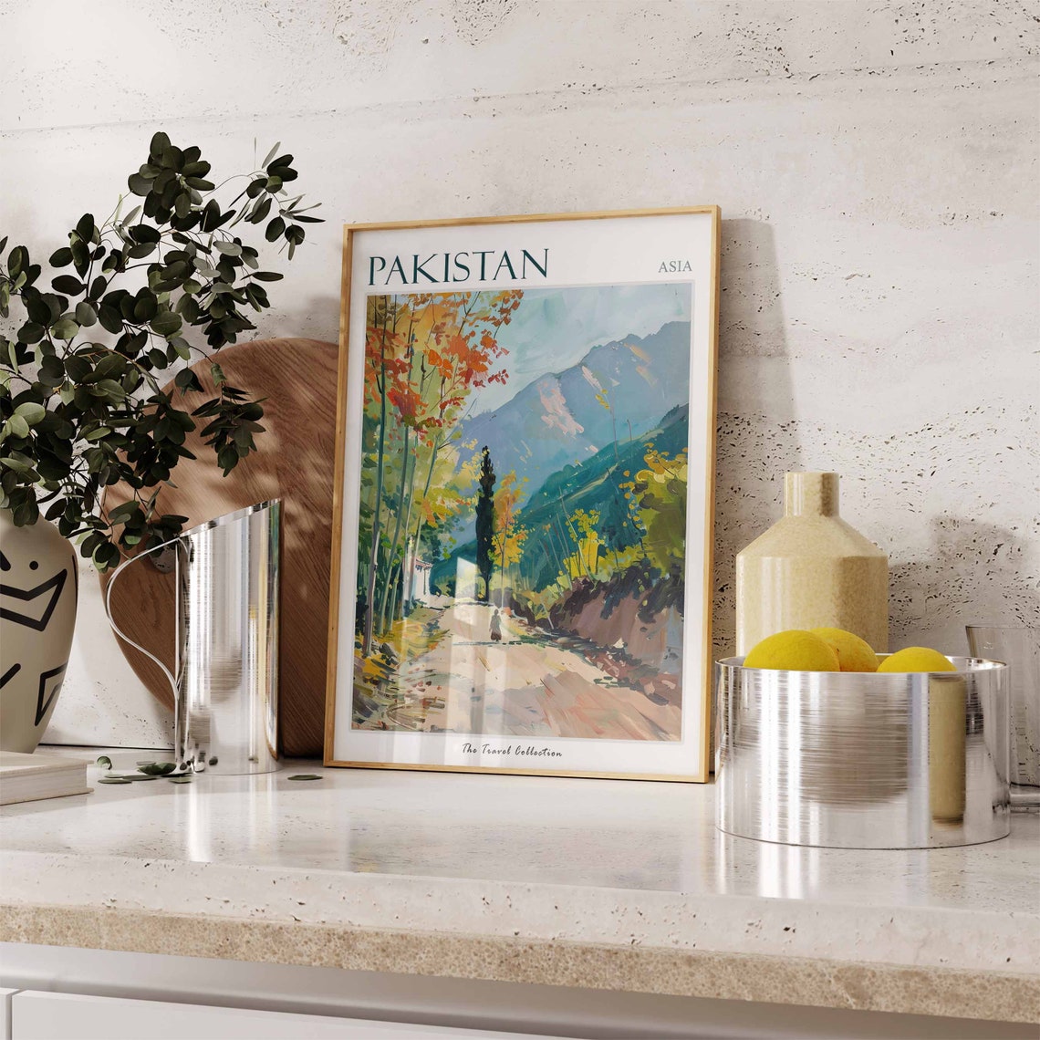 Pakistan Asia Mountain Valley Golden Autumn Path Travel Art Poster - Image 3
