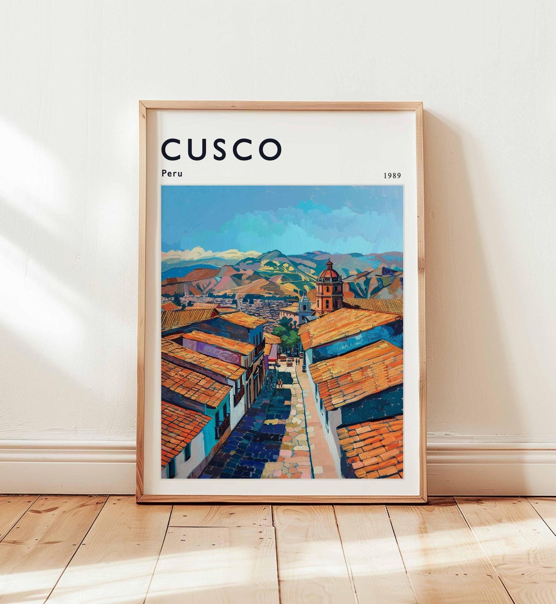 Cusco Peru 1989 Historic Church Tower Street Scene Travel Poster