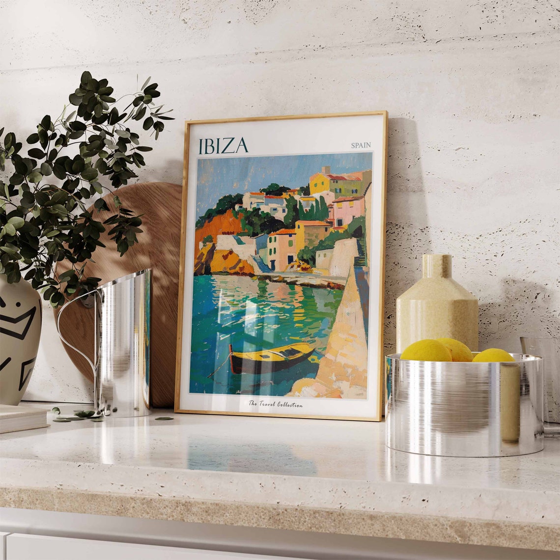 Ibiza Spain Harbor Yellow Rowboat Impressionist Painting Poster - Image 2
