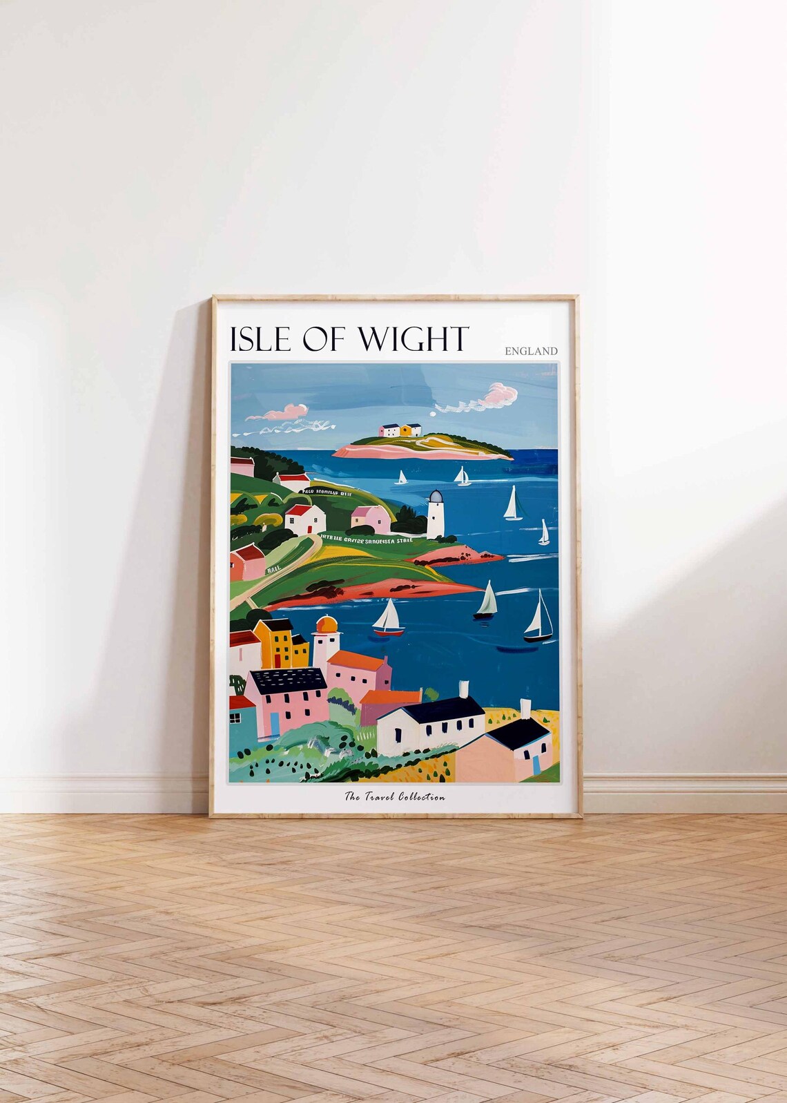 Isle of Wight England Naive Seaside Village Lighthouse Poster - Image 2