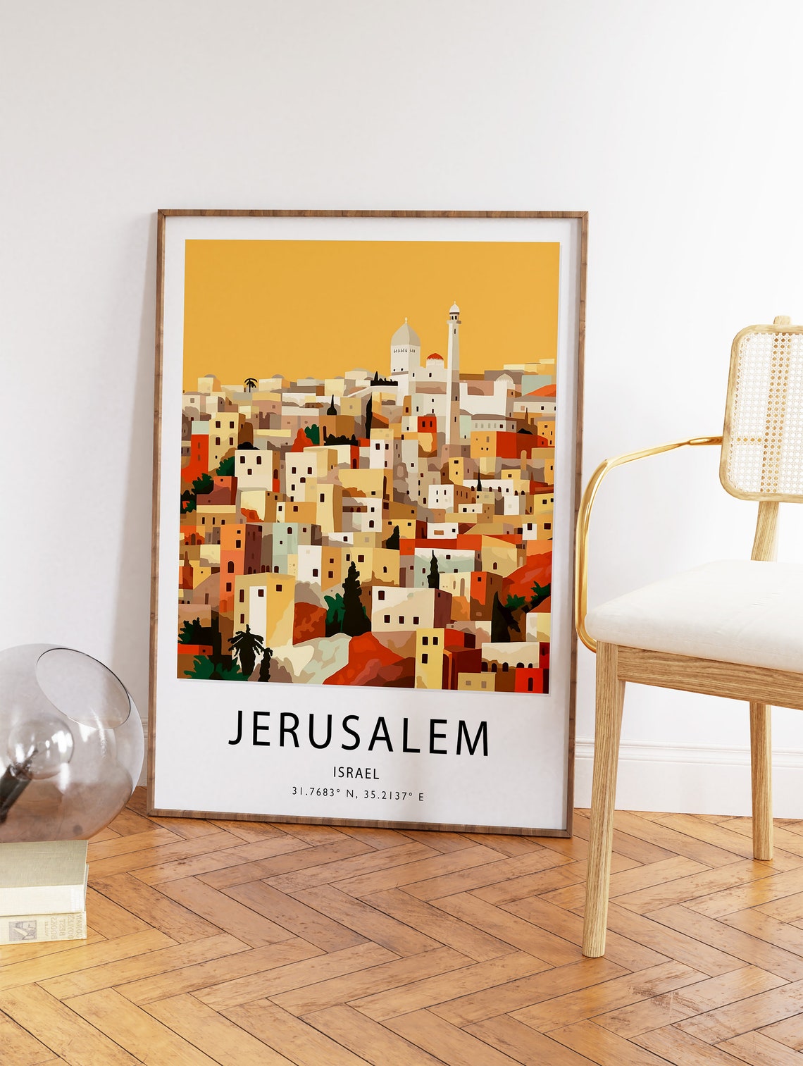 Jerusalem Israel Old City Hill Town Golden Illustration Poster - Image 2
