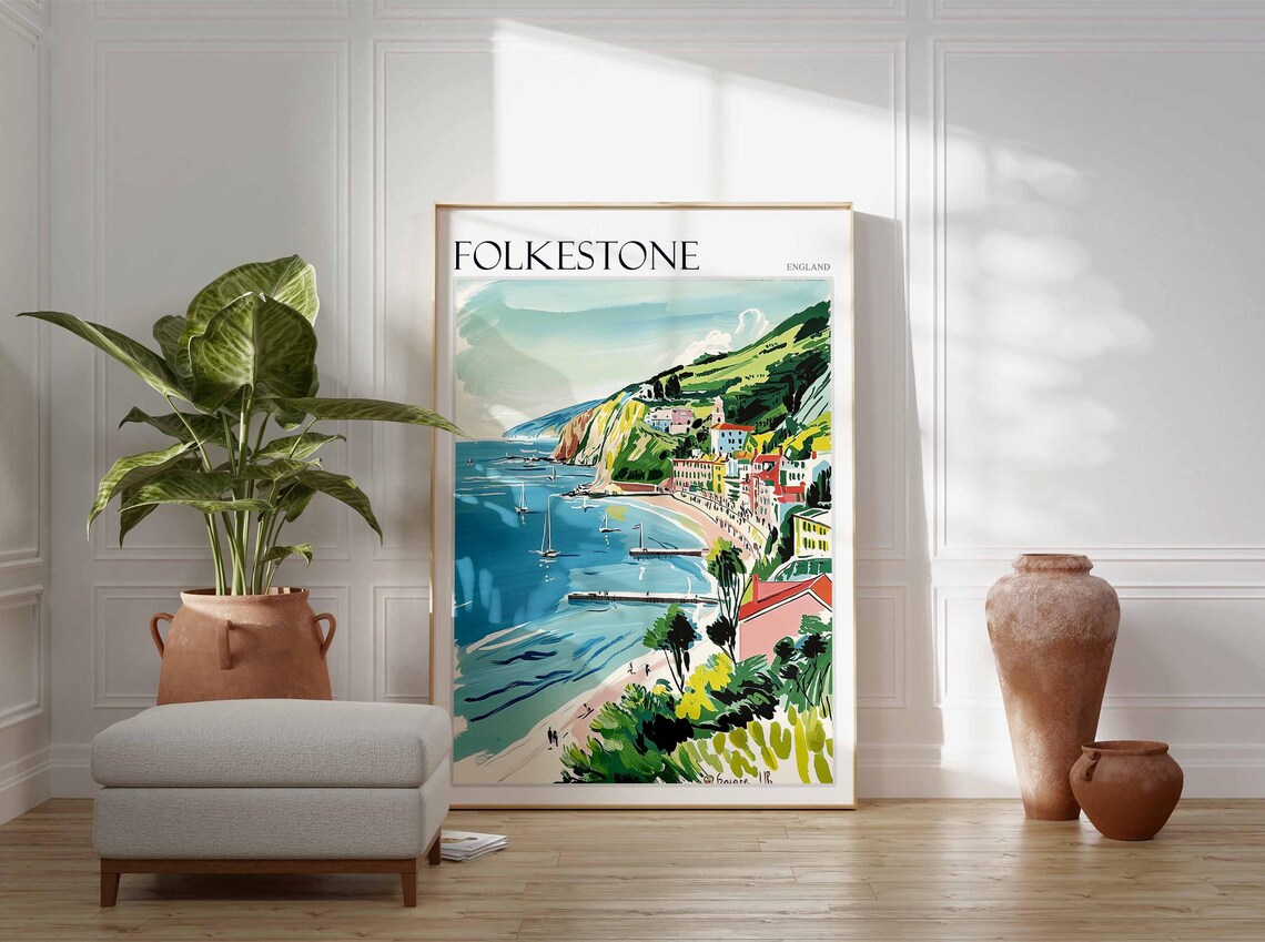 Folkestone Poster England Travel Poster Seaside Poster Coastal Wall Art British Home Decor Uk Travel Poster English Coastal Town - Image 3