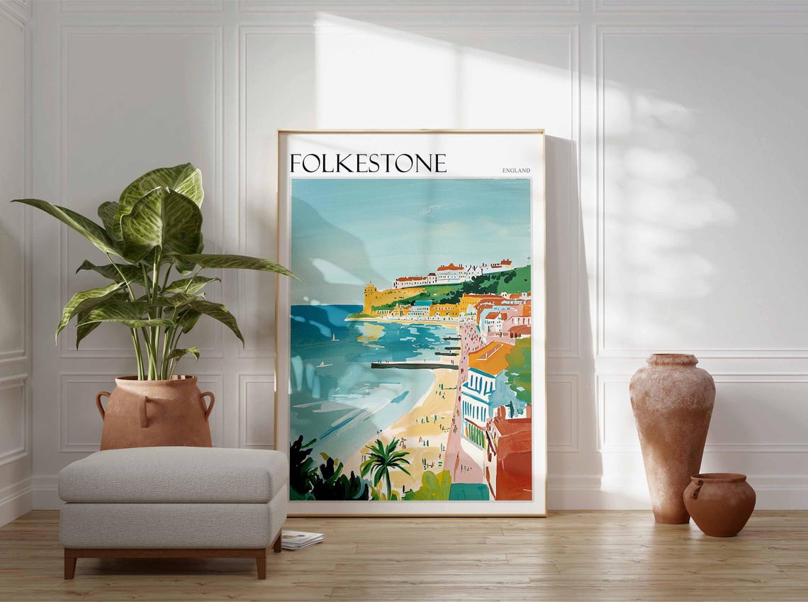 Folkestone England Turquoise Harbour Beach Seaside Travel Poster - Image 3