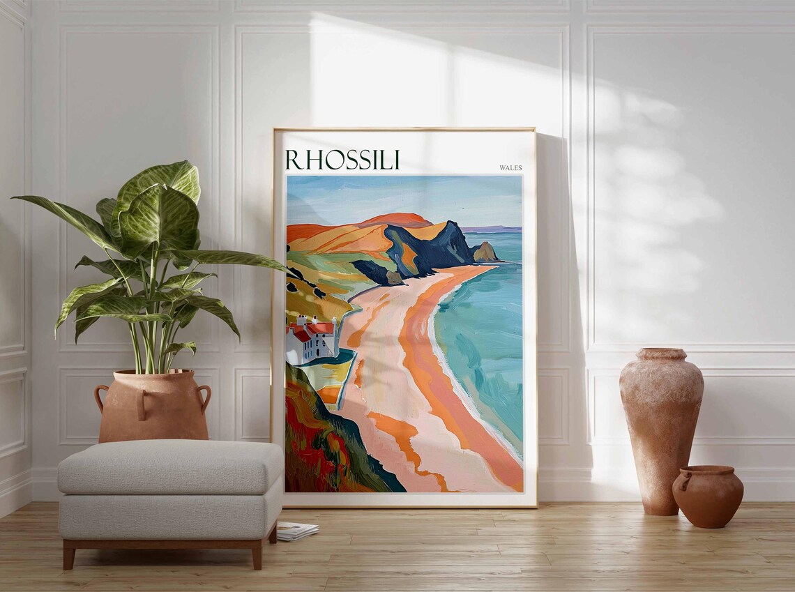 Rhossili Bay Poster Wales Poster Uk Travel Poster Coastal Wall Art British Decor Rhossili Travel Print Rhossili Wall Art Wales Decor - Image 4
