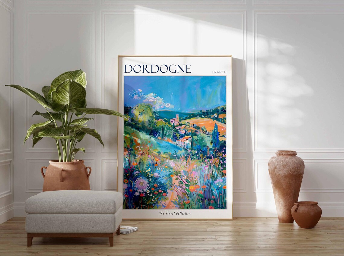 Dordogne France Wildflower Meadow Over River Valley Travel Poster - Image 3