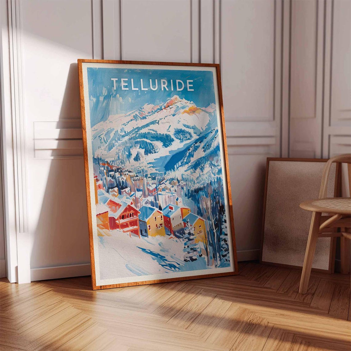 Telluride Vivid Blue Mountains Above Red Orange Chalets Poster - Image 3