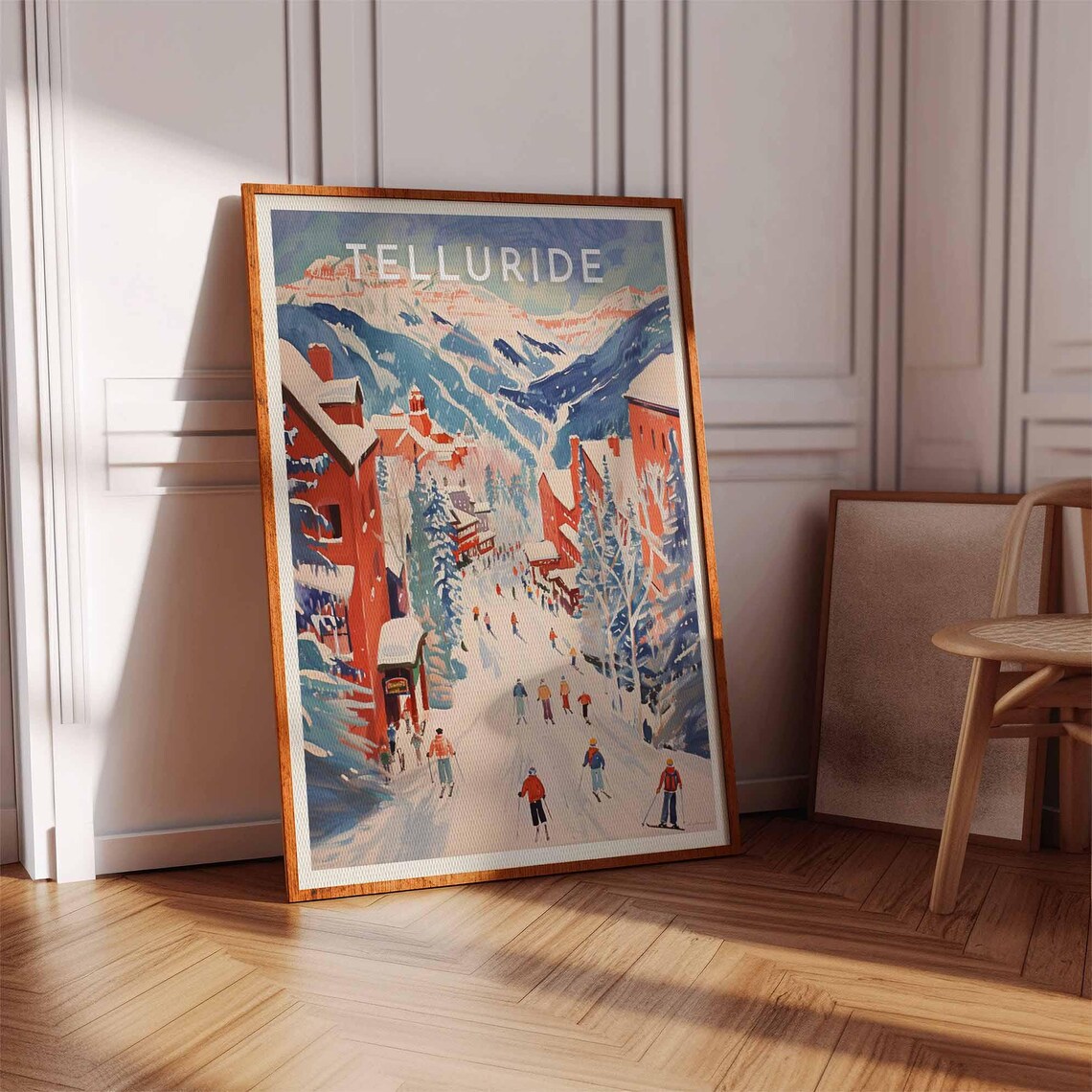 Telluride Busy Ski Street Between Red Timber Buildings Poster - Image 3
