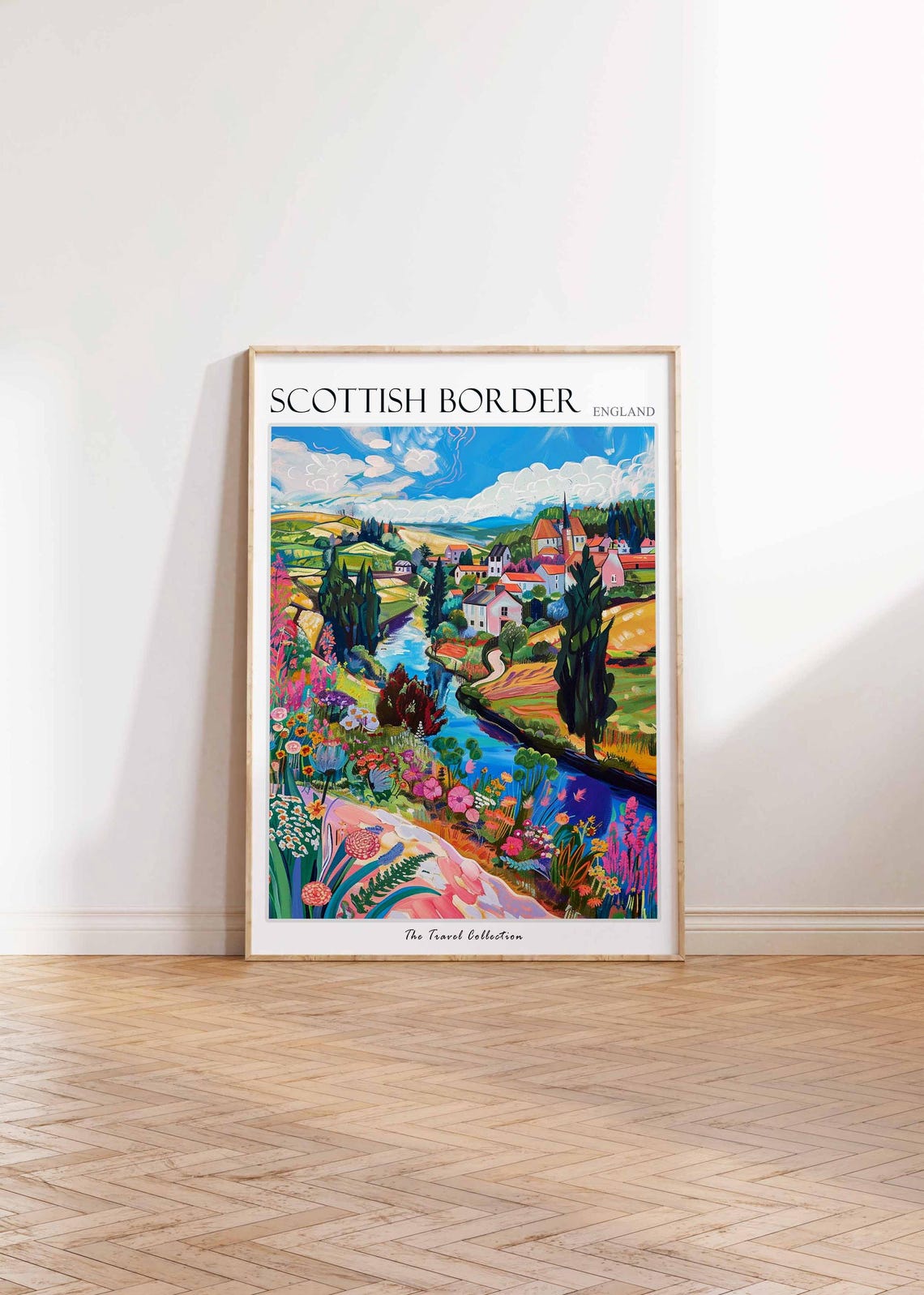 Scottish Borders River Village Floral Countryside Landscape Poster - Image 2