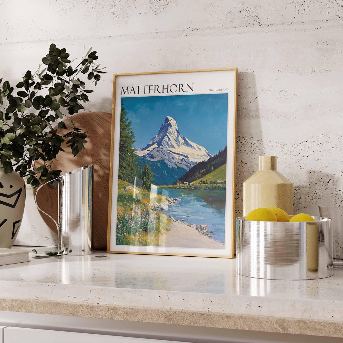 Matterhorn Switzerland Lakeshore Wildflower Beach Mountain Art Poster - Image 2