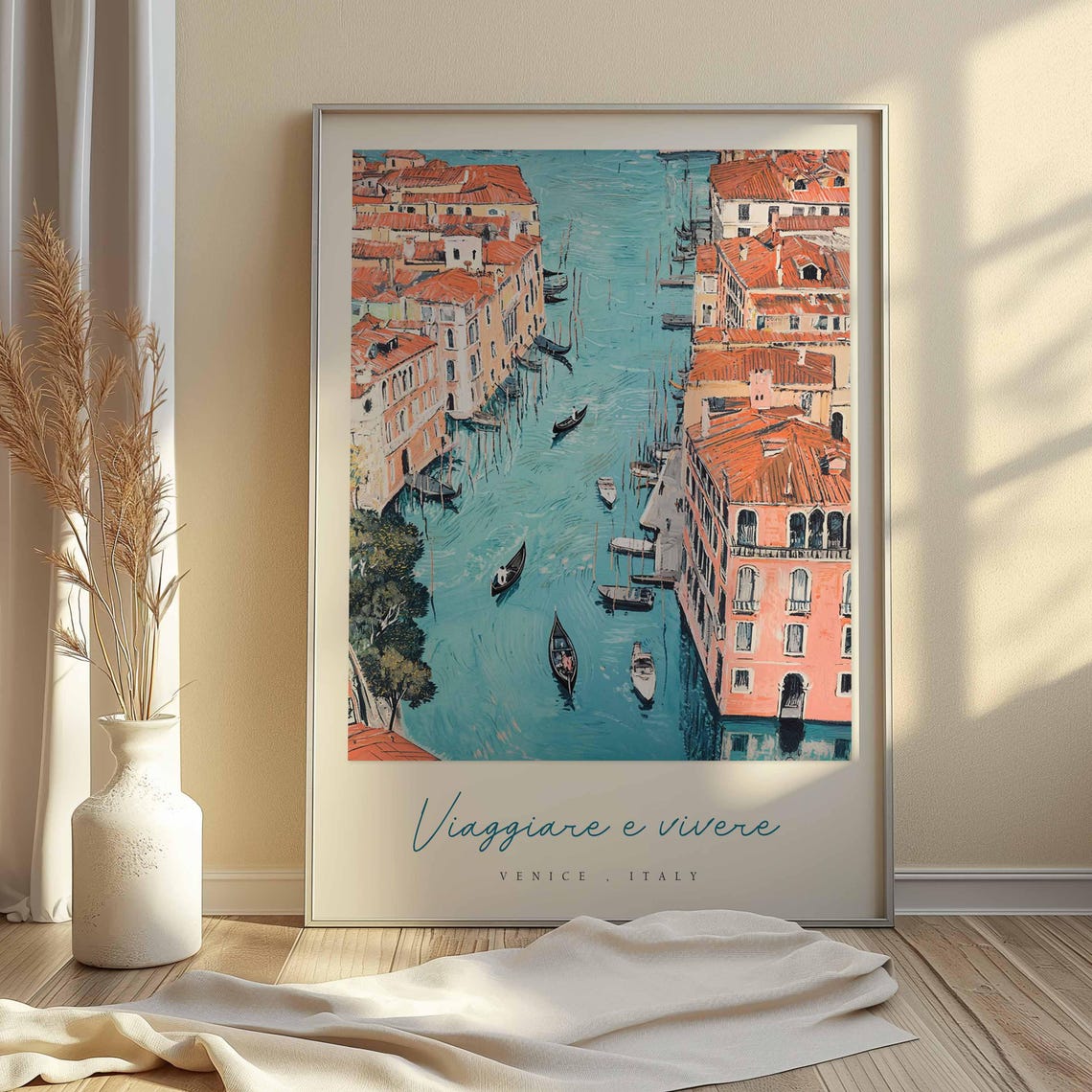 Venice Italy Viaggiare e Vivere Turquoise Canal Aerial View Poster - Image 2