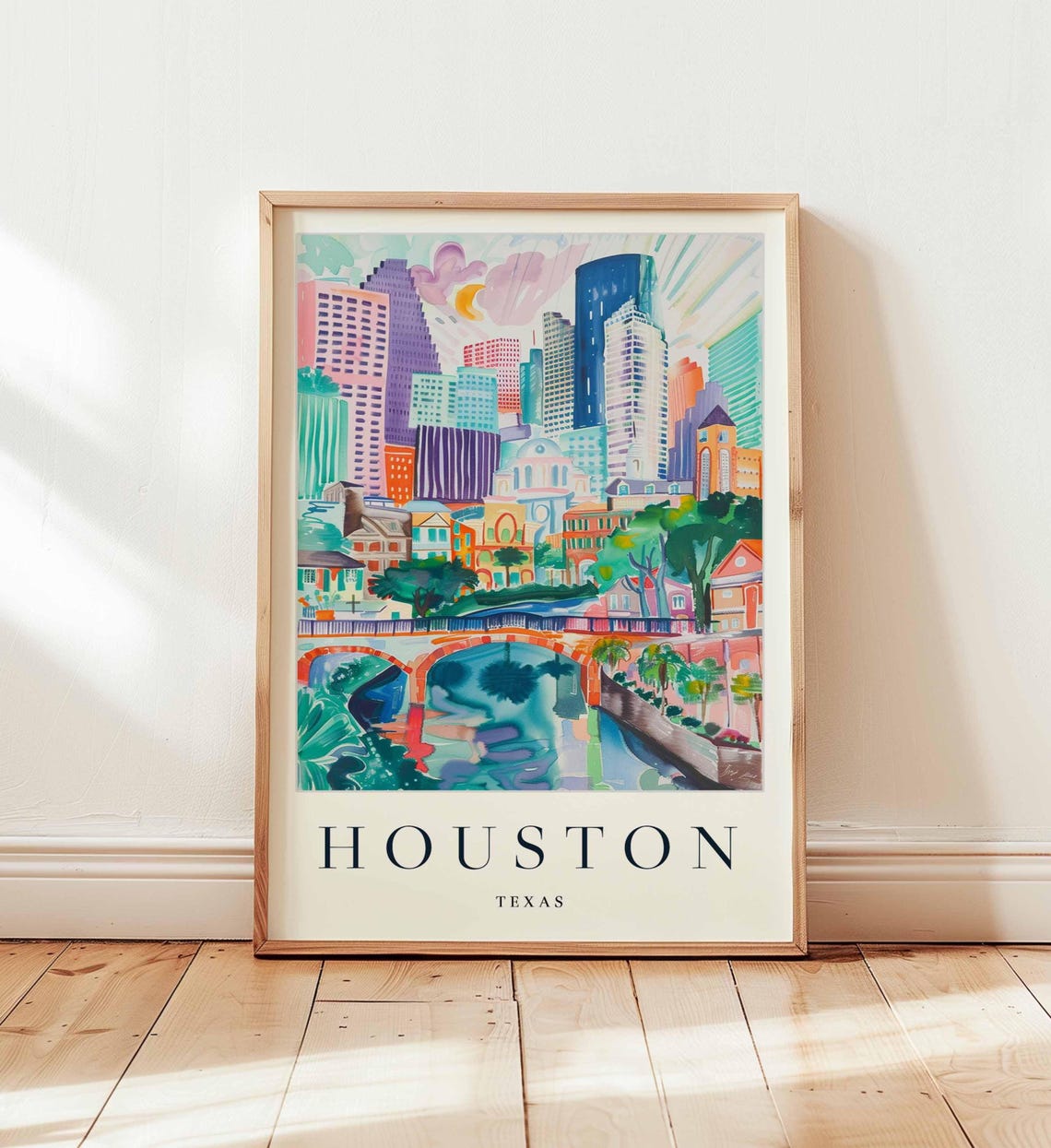 Houston Skyline Print Texas Travel Poster Space City Wall Art